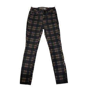 Indigo Rein Womens Plaid Skinny Jeans Size 1 or 25 Black Red Stretch Faded Wash